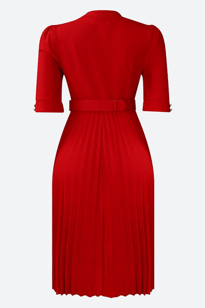 Elegant Half Sleeve O-Neck Solid Midi Dress