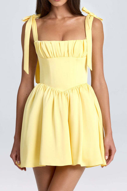 Pintucked Shirred Mini Dress