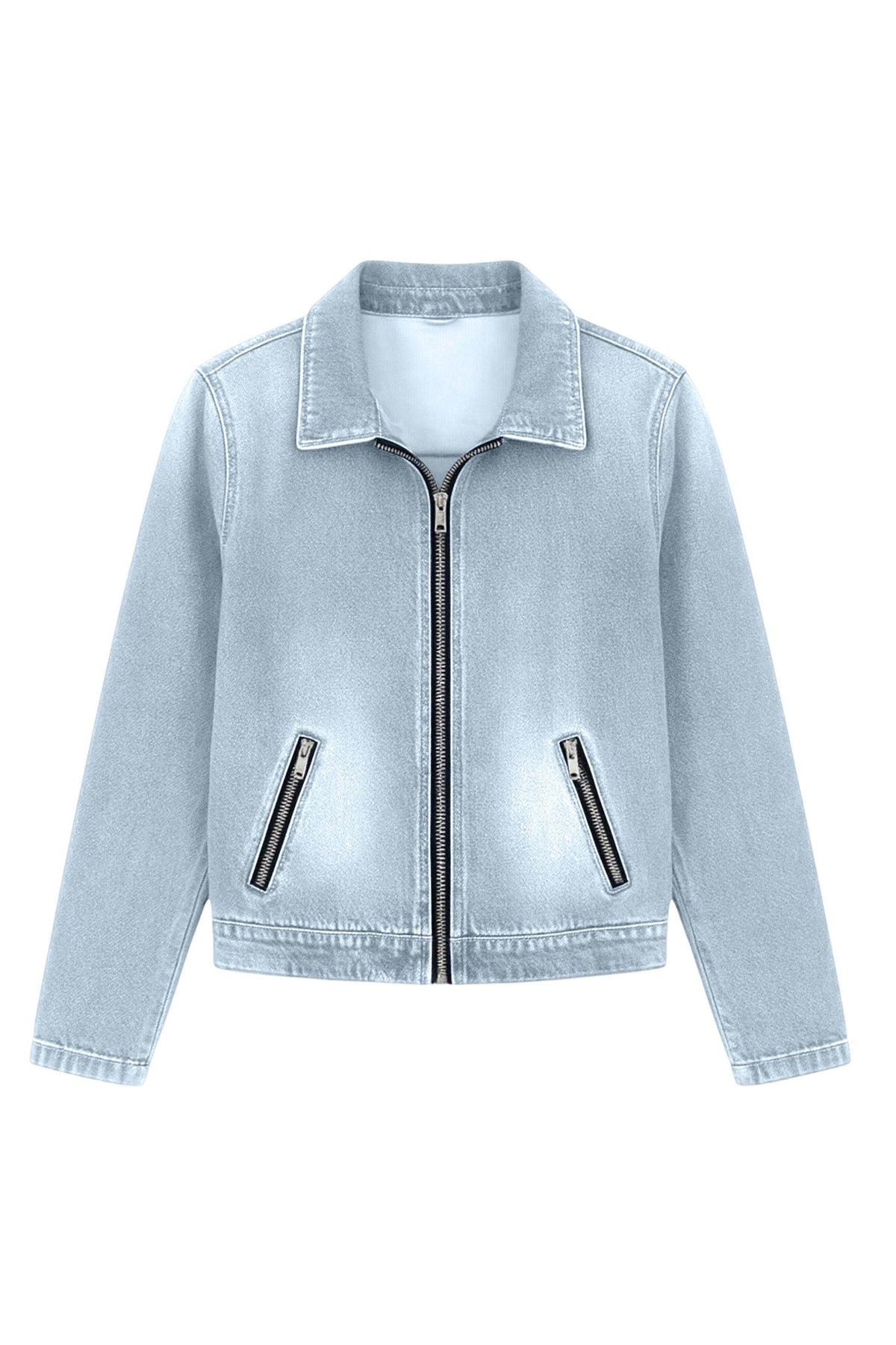 Washed Zip Front Denim Jacket