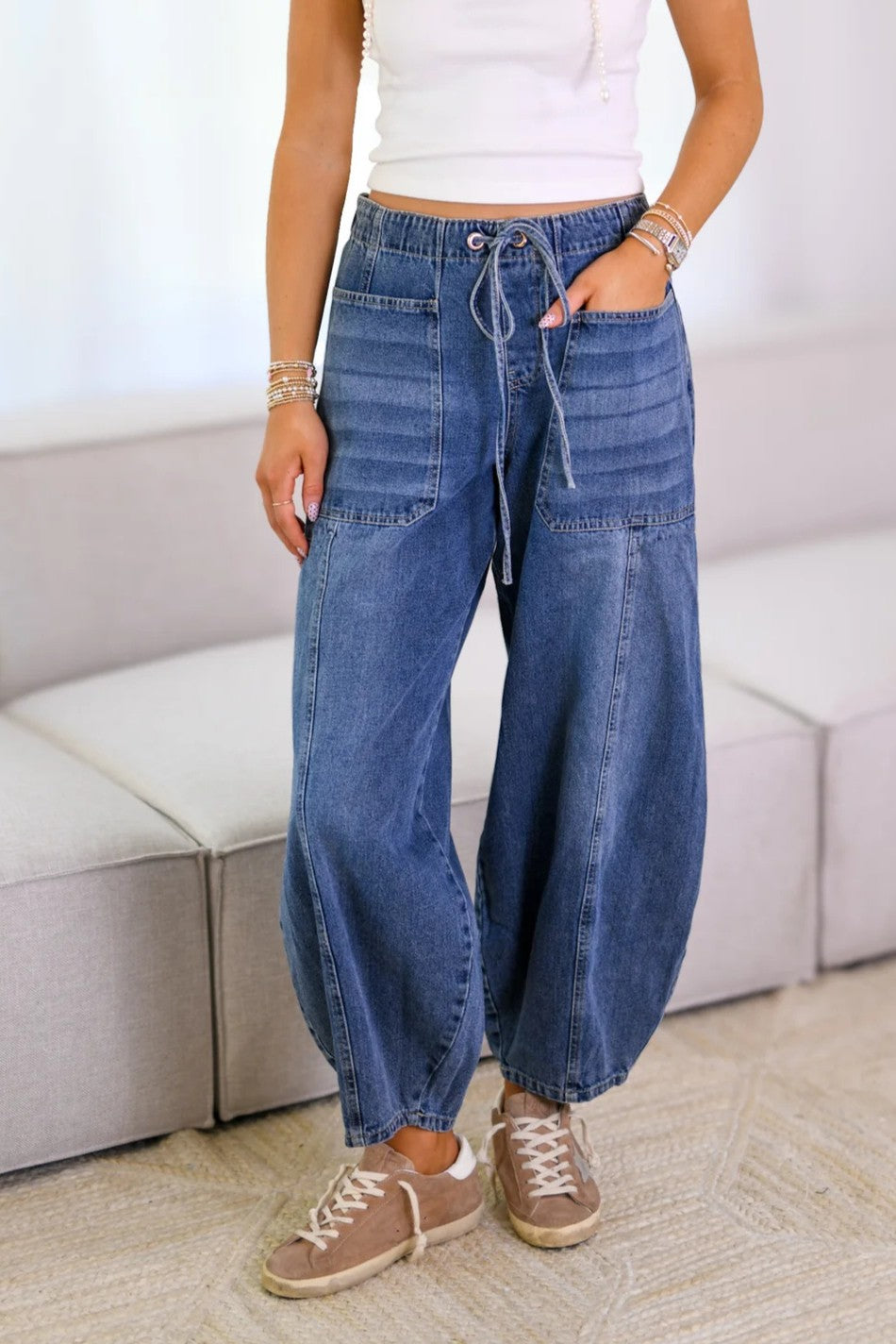 Drawstring Jeans with Pockets