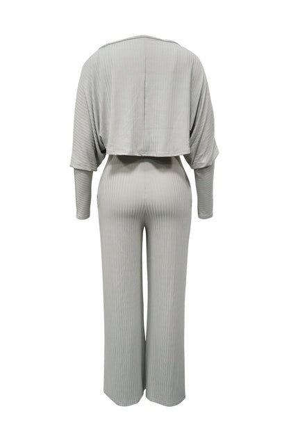 2-Piece Ribbed Knit Tank Jumpsuit & Cropped Top Set