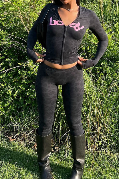 Zip Up Long Sleeve Top and Pants Set