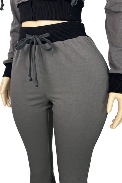 Contrast-Trim Zip Hoodie & Flare Pants Set