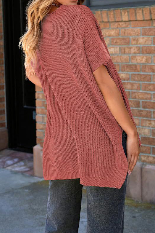 Short Sleeve Side Slit Oversized Sweater