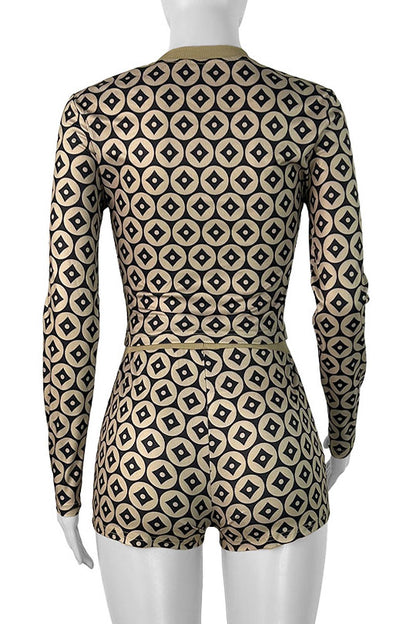 Slim Fit Coin Print Long Sleeve Top & Shorts Set