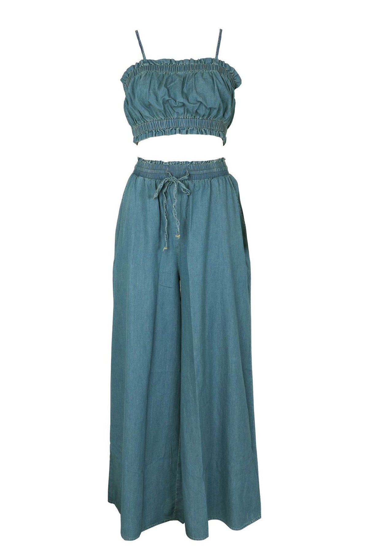 Smocked Crop Top & Wide Leg Pants Set