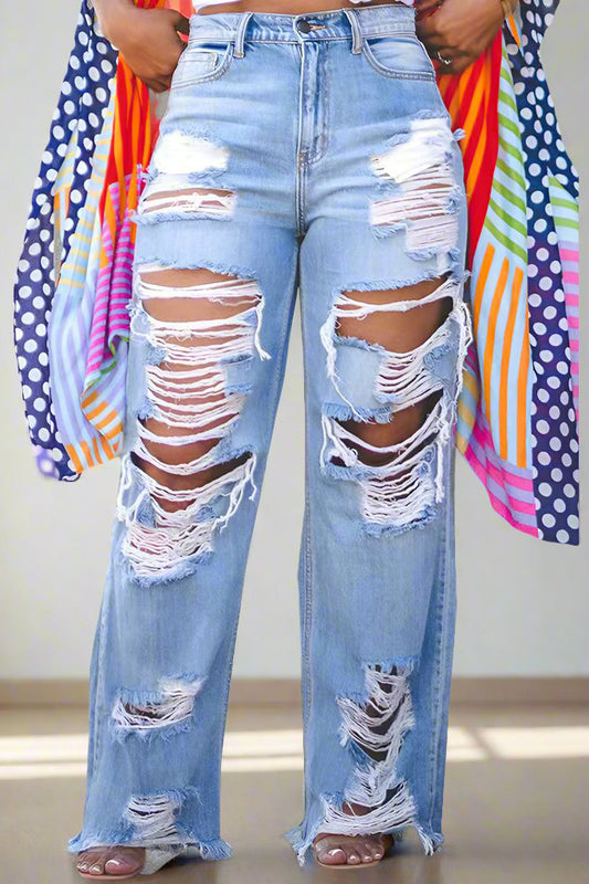 Chic Ripped Straight Leg Jeans