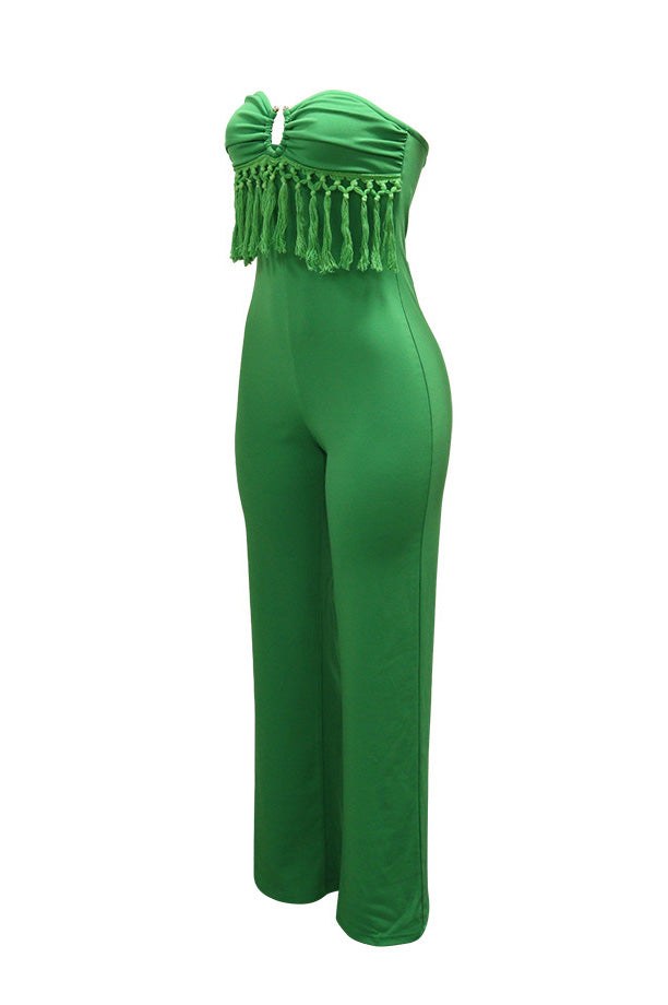Sleeveless Tube Top Solid Color Jumpsuit