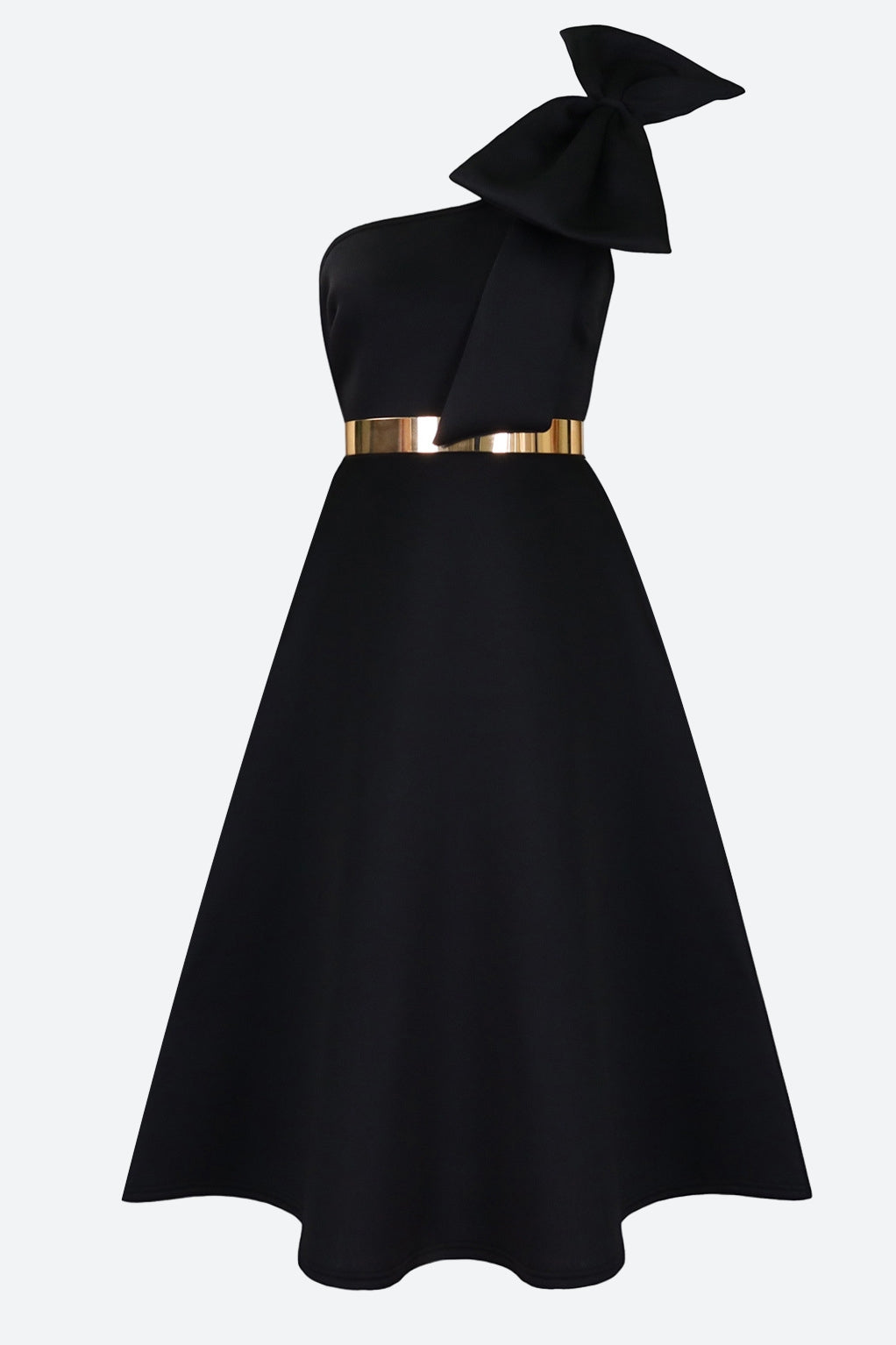 Single Shoulder Bow Detail Flare Midi Dress
