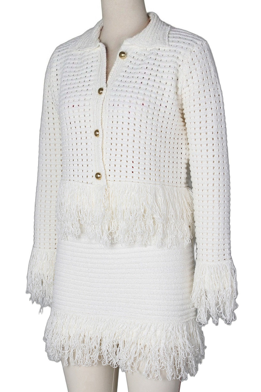 Knitted Fringe Skirt Set