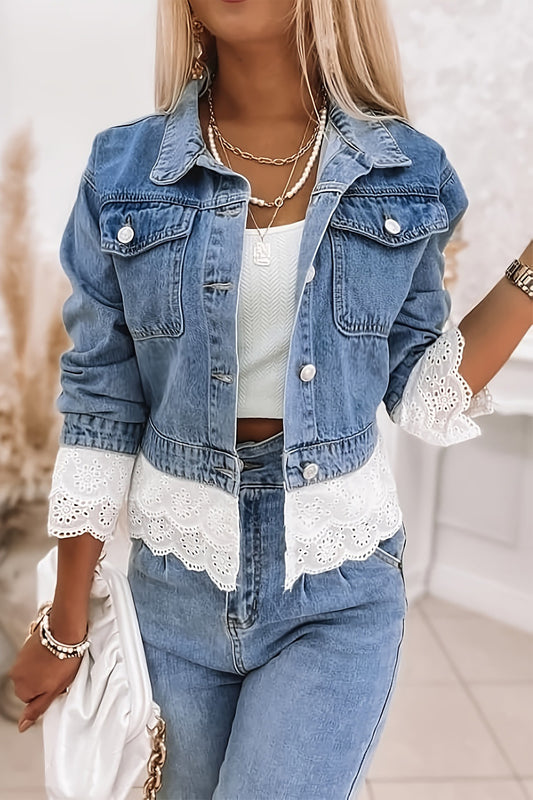 Lace Stitching Fashion Denim Jacket