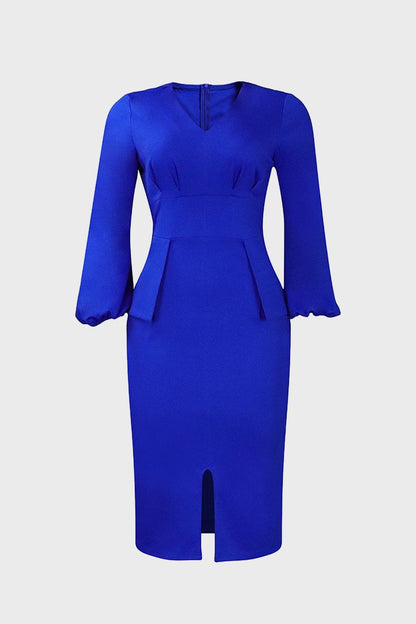 V-Neck Patchwork One-Step Skirt Dress