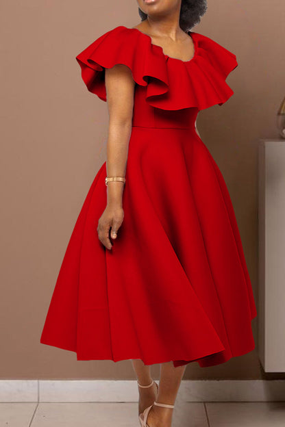 Ruffle Trim Short Sleeve A Line Dress