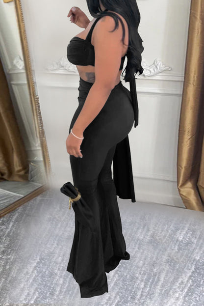 Twist-Front Halter Top & Drape Flare Pant Set