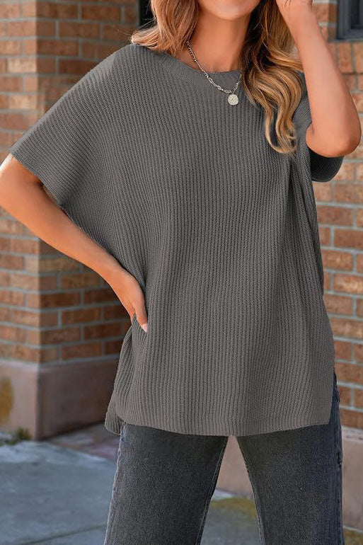 Short Sleeve Side Slit Oversized Sweater