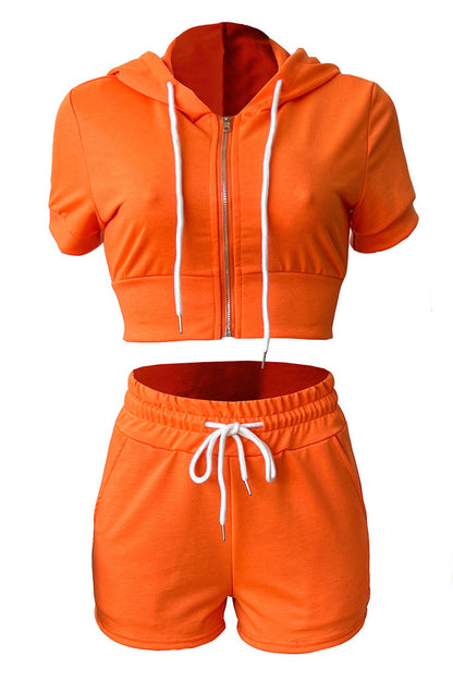 Crop Top Hoodie Short Set