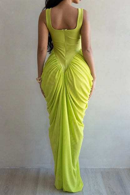 Draped V-Waist Chiffon Maxi Dress