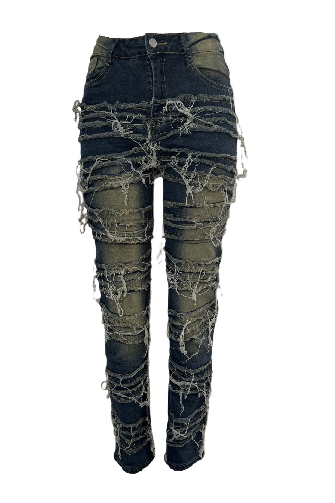 Whiskered Stretch Patch Skinny Jeans