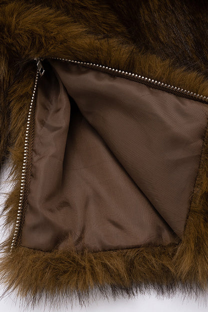 Brown Faux Fur Off Shoulder Top