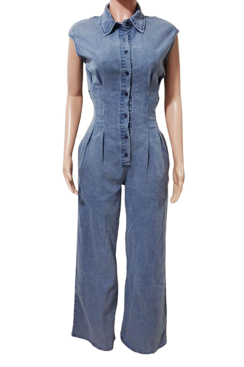Back Cut Out Denim Jumpsuit