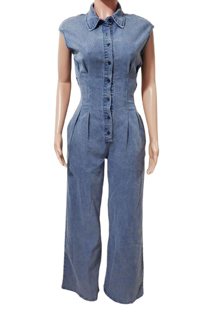 Back Cut Out Denim Jumpsuit