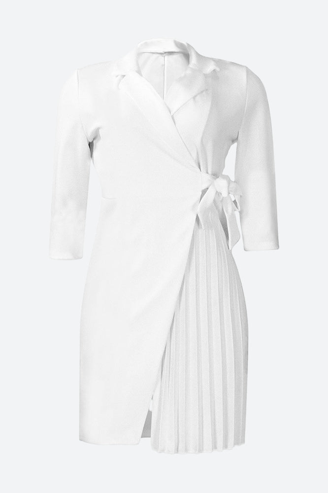 Three-Quarter Sleeves Tie Waist Mini Dresses