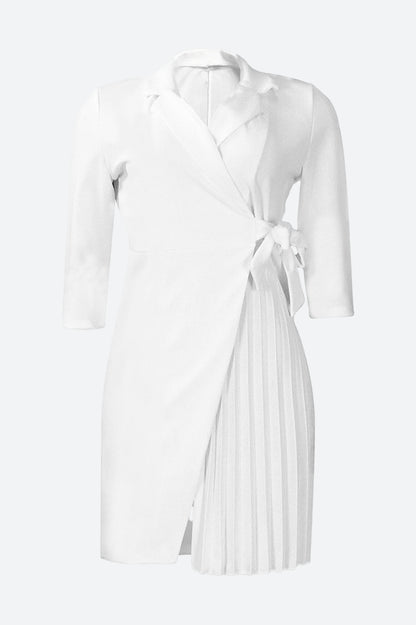 Three-Quarter Sleeves Tie Waist Mini Dresses