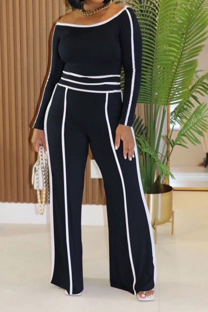 One Shoulder Top and Wide Leg Pants Set