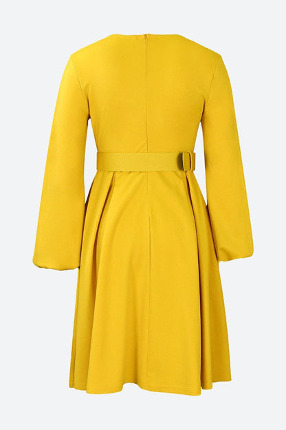 Crew-Neck Long Sleeve High Waisted Dress