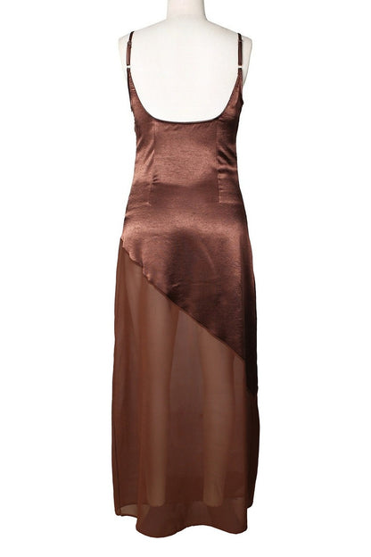 Asymmetrical Satin Sheer Maxi Dress