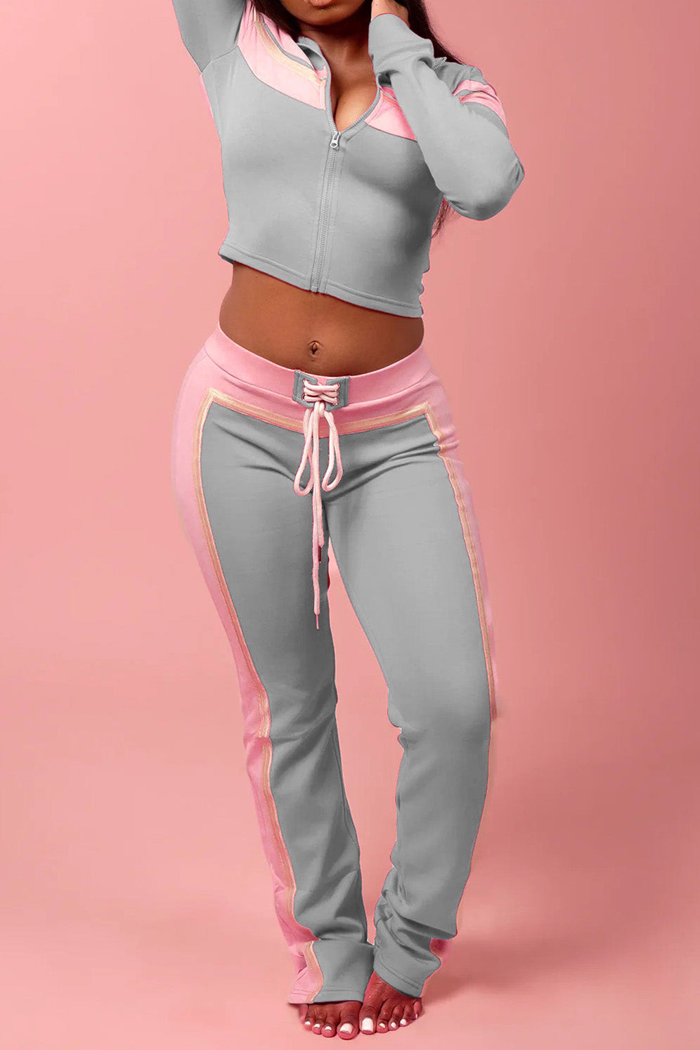 Printed Front-Tie Top and Long Pants Set