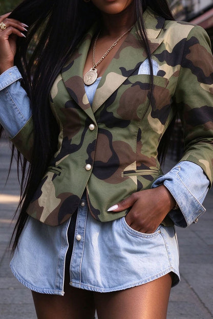 Camouflage Blazer with Denim Trim