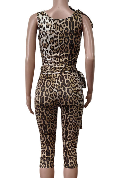 Leopard Top Cropped Pants Set