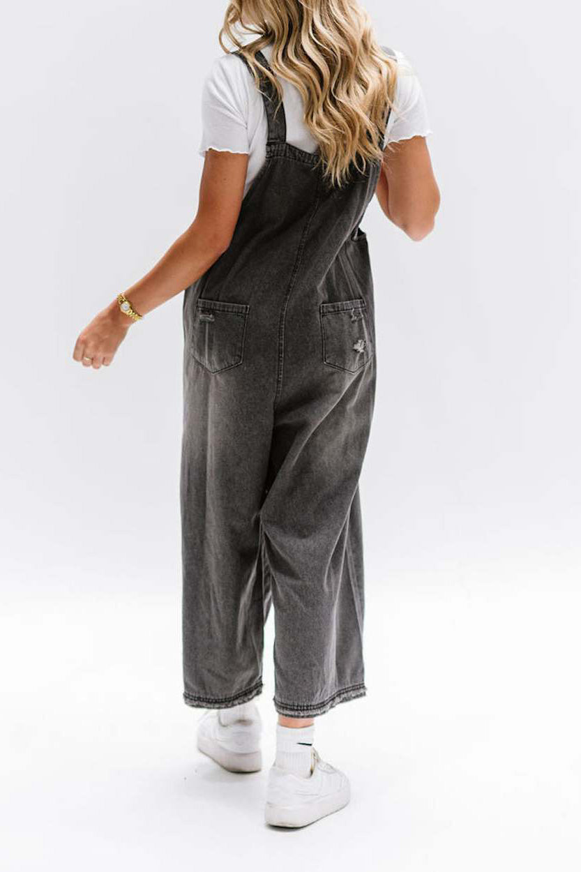 Loose Fit Distressed Denim Overalls