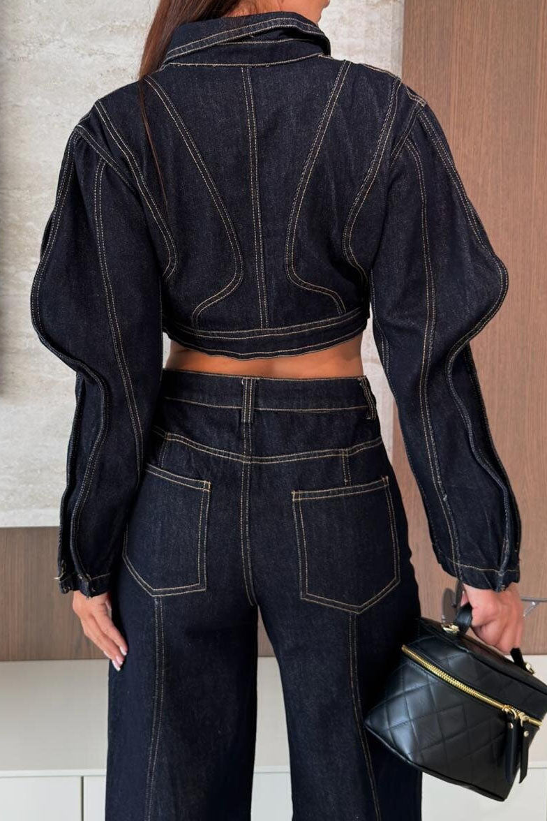 Contrast-Stitch Cropped Denim Jacket