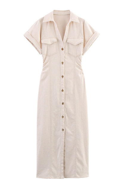 Denim Button Short Sleeve Dress
