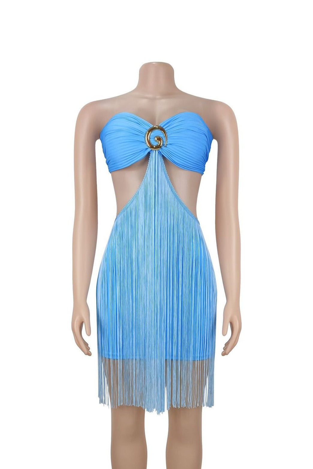 Strapless O-Ring Cutout Fringe Mini Dress