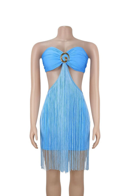 Strapless O-Ring Cutout Fringe Mini Dress