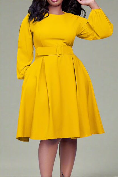 Crew-Neck Long Sleeve High Waisted Dress