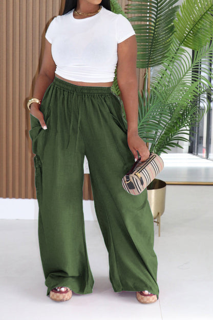 High-Waisted Drawstring Pants with Oversized Pockets
