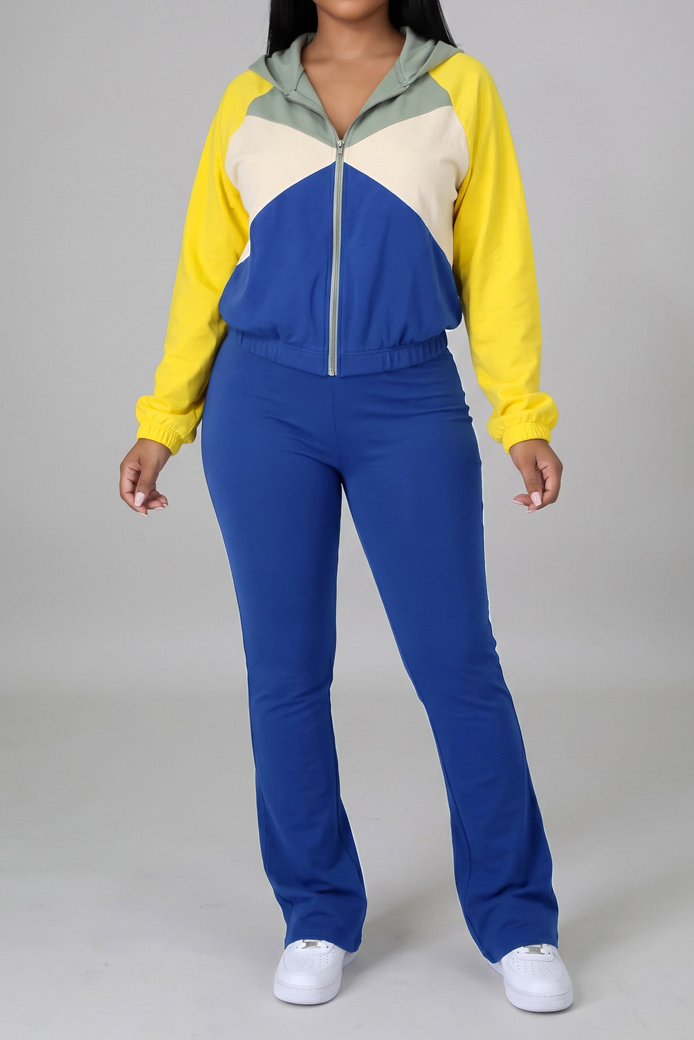 Zip-Front Contrast Panel Track Pants Set