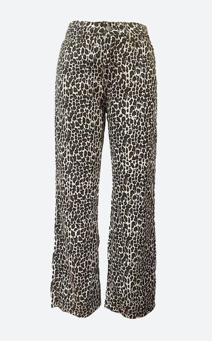 Leopard Print Loose Fit Denim Jeans