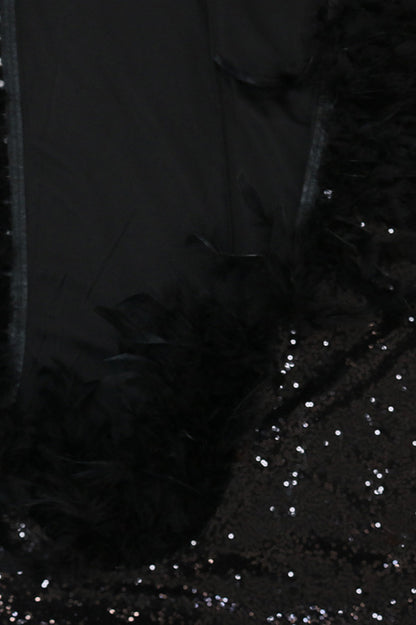 Feather Sequins Strap High Slit Dress