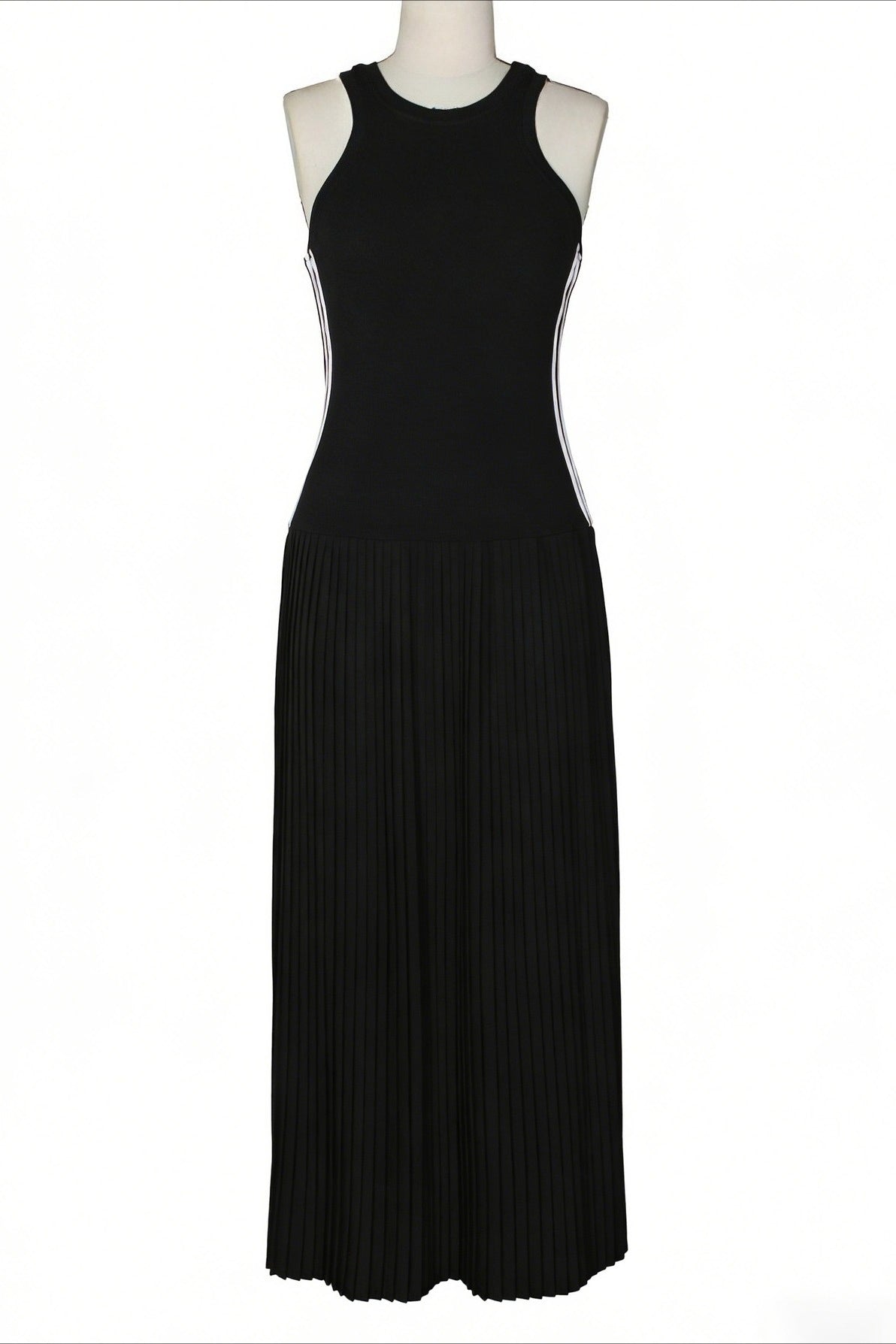 Sporty Contrast-Stripe Pleated Maxi Dress