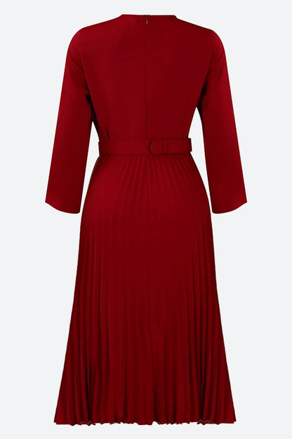 Elegant Pleated Career Solid Dress