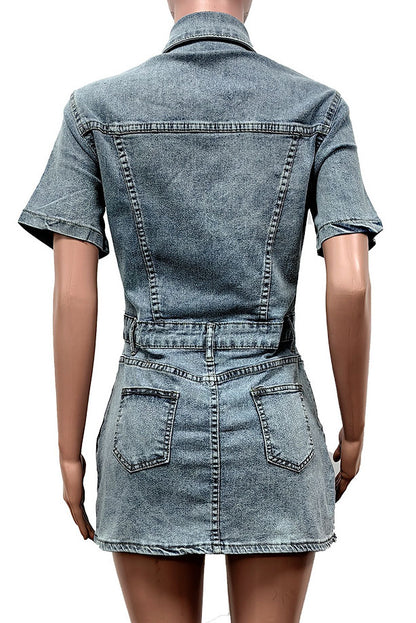 Short Sleeve Denim Mini Dress