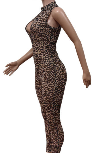 Sheer Mesh Leopard Jumpsuit