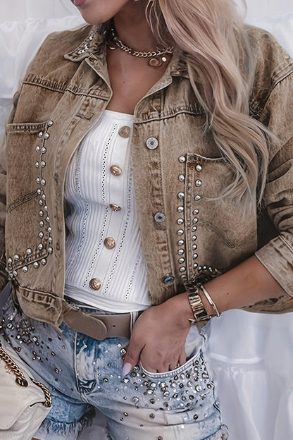 Rivet Studded Pocketed Denim Jacket