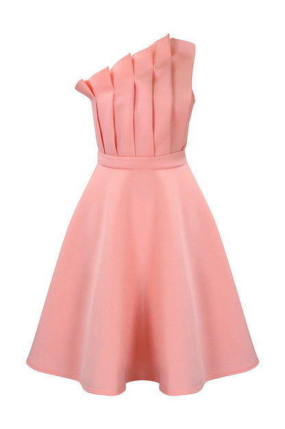 Pleated Asymmetric Cut Long Dress