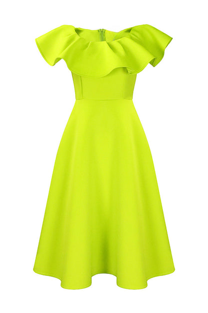 Ruffle Trim Short Sleeve A Line Dress